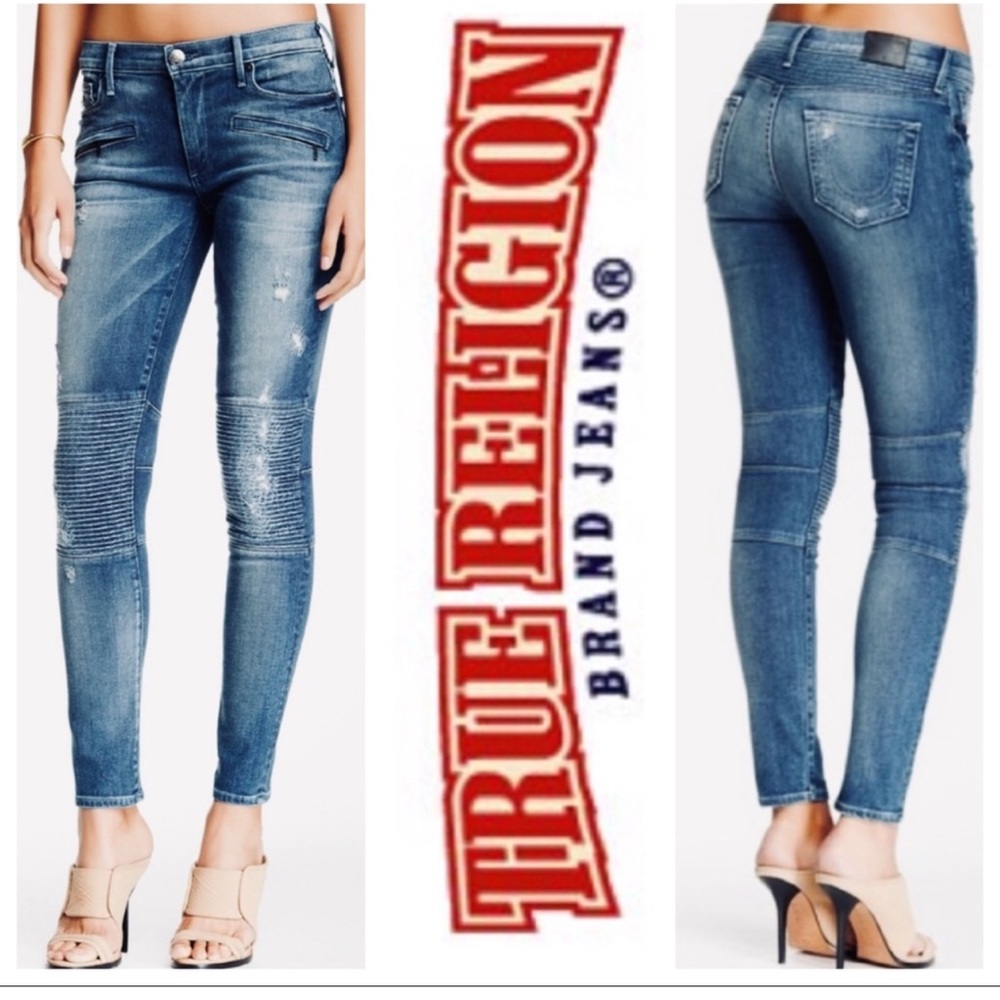 True Religion Halle Mid Rise Moto Super Skinny Jeans
